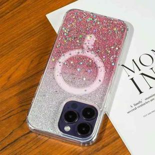 For iPhone 15 Pro Gradient Glitter Starry MagSafe Phone Case(Gradient  Pink)