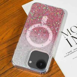 For iPhone 16e Gradient Glitter Starry MagSafe Phone Case(Gradient  Pink)