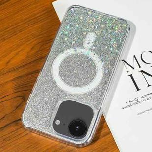 For iPhone 16e Gradient Glitter Starry MagSafe Phone Case(Gradient Silver)