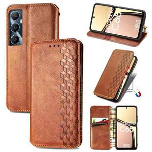 For Realme C65 Cubic Grid Pressed Magnetic Leather Phone Case(Brown)