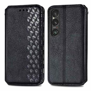 For Sony Xperia 1 VI Cubic Grid Pressed Magnetic Leather Phone Case(Black)