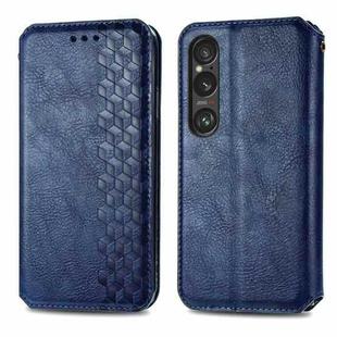 For Sony Xperia 1 VI Cubic Grid Pressed Magnetic Leather Phone Case(Blue)