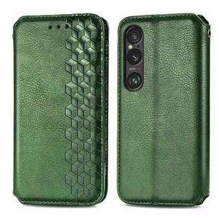 For Sony Xperia 1 VI Cubic Grid Pressed Magnetic Leather Phone Case(Green)