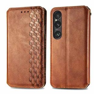 For Sony Xperia 1 VI Cubic Grid Pressed Magnetic Leather Phone Case(Brown)