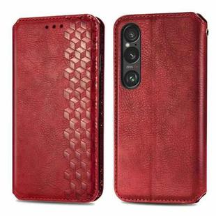 For Sony Xperia 10 VI Cubic Grid Pressed Magnetic Leather Phone Case(Red)