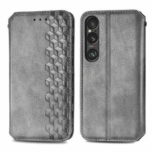 For Sony Xperia 10 VI Cubic Grid Pressed Magnetic Leather Phone Case(Gray)