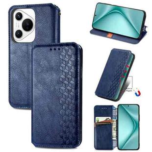 For Huawei Pura 70 Cubic Grid Pressed Magnetic Leather Phone Case(Blue)