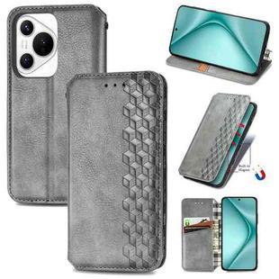 For Huawei Pura 70 Cubic Grid Pressed Magnetic Leather Phone Case(Gray)