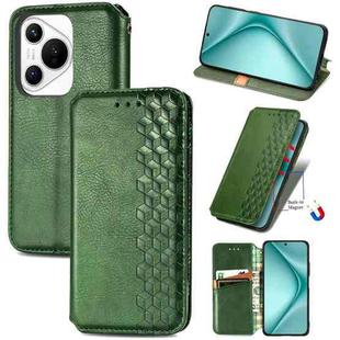 For Huawei Pura 70 Pro Cubic Grid Pressed Magnetic Leather Phone Case(Green)