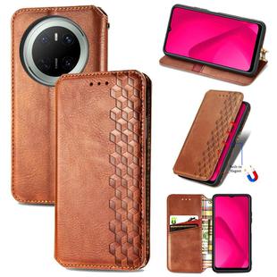 For Huawei Mate 70 Cubic Grid Pressed Magnetic Leather Phone Case(Brown)