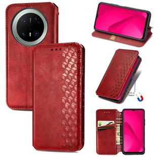 For Huawei Mate 70 Pro Cubic Grid Pressed Magnetic Leather Phone Case(Red)