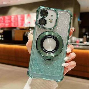 For iPhone 12 Invisible Holder Gradient Glitter Magsafe Phone Case(Pine Green)