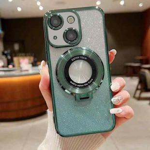 For iPhone 15 Plus Electroplated Holder Gradient Glitter Magsafe Phone Case(Green)