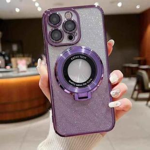 For iPhone 14 Pro Max Electroplated Holder Gradient Glitter Magsafe Phone Case(Purple)