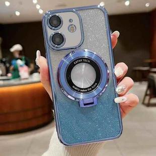 For iPhone 12 Electroplated Holder Gradient Glitter Magsafe Phone Case(Blue)