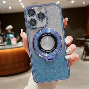 For iPhone 11 Pro Max Electroplated Holder Gradient Glitter Magsafe Phone Case(Blue)