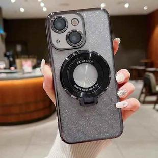 For iPhone 13 mini Electroplated Holder Gradient Glitter MagSafe Phone Case(Black)