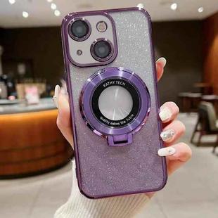 For iPhone 13 mini Electroplated Holder Gradient Glitter MagSafe Phone Case(Purple)