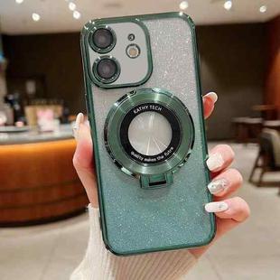 For iPhone 12 mini Electroplated Holder Gradient Glitter MagSafe Phone Case(Green)