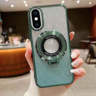 For iPhone XS Max Electroplated Holder Gradient Glitter Magsafe Phone Case(Green)