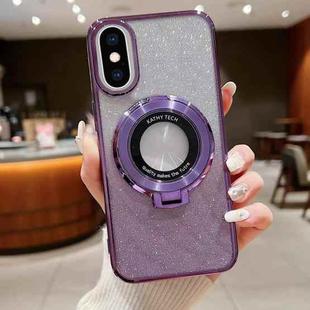 For iPhone XS Max Electroplated Holder Gradient Glitter MagSafe Phone Case(Purple)