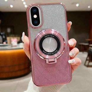 For iPhone XS Max Electroplated Holder Gradient Glitter Magsafe Phone Case(Pink)
