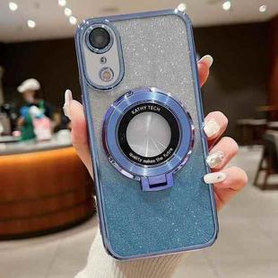 For iPhone XR Electroplated Holder Gradient Glitter MagSafe Phone Case(Blue)