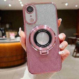 For iPhone XR Electroplated Holder Gradient Glitter Magsafe Phone Case(Pink)