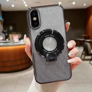 For iPhone X / XS Electroplated Holder Gradient Glitter Magsafe Phone Case(Black)