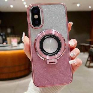 For iPhone X / XS Electroplated Holder Gradient Glitter Magsafe Phone Case(Pink)