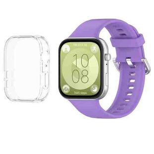 For Huawei Watch Fit3 Silicone Soft Watch Band + Clear Watch Protective Case Set(Lilac Purple)