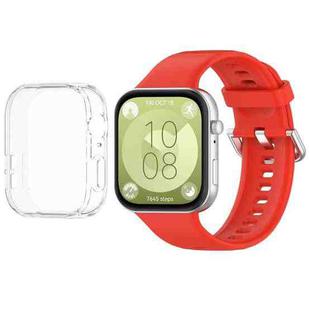 For Huawei Watch Fit3 Silicone Soft Watch Band + Clear Watch Protective Case Set(Red)