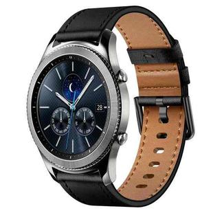 For Samsung Galaxy Gear S3 22mm SX Connector Metal Button Switch Leather Watch Band(Black)