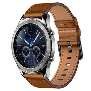 For Samsung Galaxy Gear S3 22mm SX Connector Metal Button Switch Leather Watch Band(Red Brown)