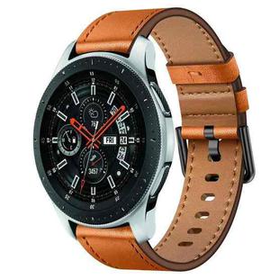 For Samsung Galaxy Watch 46mm 22mm SX Connector Metal Button Switch Leather Watch Band(Brown)