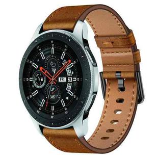 For Samsung Galaxy Watch 46mm 22mm SX Connector Metal Button Switch Leather Watch Band(Red Brown)