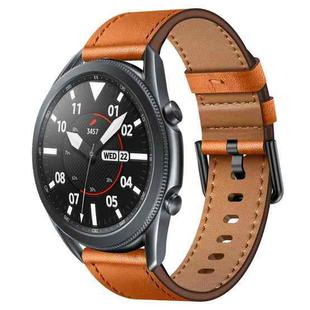 For Samsung Galaxy Watch 3 45mm 22mm SX Connector Metal Button Switch Leather Watch Band(Brown)