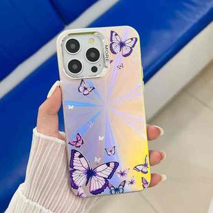 For iPhone 13 Pro Electroplating Laser Butterfly Phone Case(Purple Butterflies AB3)