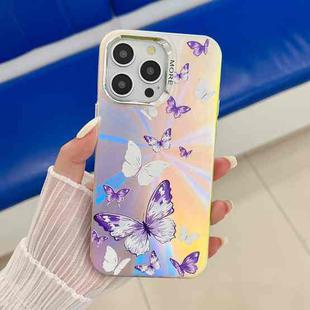 For iPhone 13 Pro Max Electroplating Laser Butterfly Phone Case(White Purple Butterflies AB6)