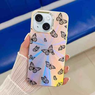 For iPhone 15 Electroplating Laser Butterfly Phone Case(Black Butterflies AB5)