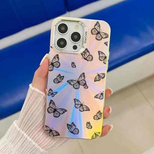 For iPhone 16 Pro Electroplating Laser Butterfly Phone Case(Black Butterflies AB5)