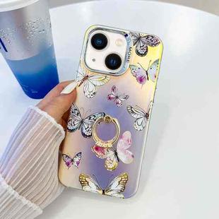 For iPhone 14 Electroplating Laser Butterfly Ring Holder Phone Case(Pink Butterflies AB2)