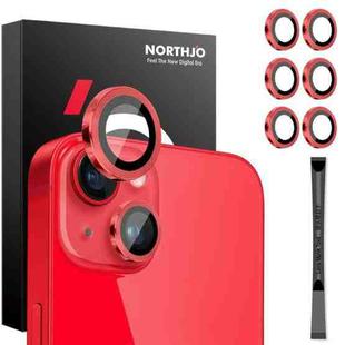 For iPhone 15 / 15 Plus / 14 / 14 Plus NORTHJO 3 Set 6pcs Camera Lens Protector Cover Metal Ring Film(Red)