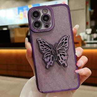 For iPhone 15 Pro Electroplated Glitter 3D Butterfly TPU Phone Case(Dark Night Purple)