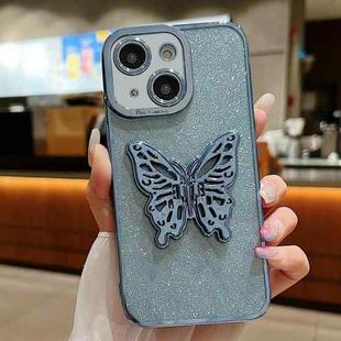 For iPhone 13 mini Electroplated Glitter 3D Butterfly TPU Phone Case(Yuanfeng Blue)