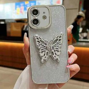 For iPhone 12 Electroplated Glitter 3D Butterfly TPU Phone Case(Silver)