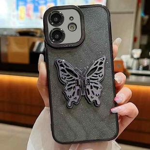 For iPhone 12 mini Electroplated Glitter 3D Butterfly TPU Phone Case(Black)