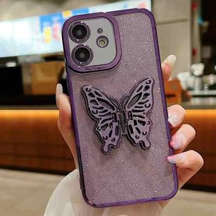 For iPhone 12 mini Electroplated Glitter 3D Butterfly TPU Phone Case(Dark Night Purple)