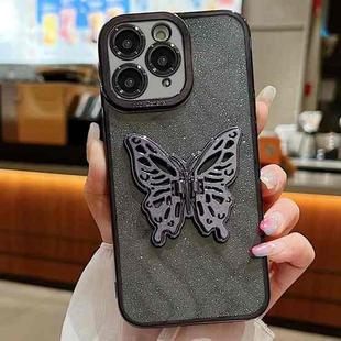 For iPhone 11 Pro Max Electroplated Glitter 3D Butterfly TPU Phone Case(Black)