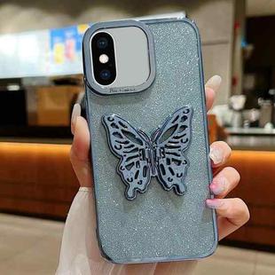 For iPhone XS Max Electroplated Glitter 3D Butterfly TPU Phone Case(Yuanfeng Blue)